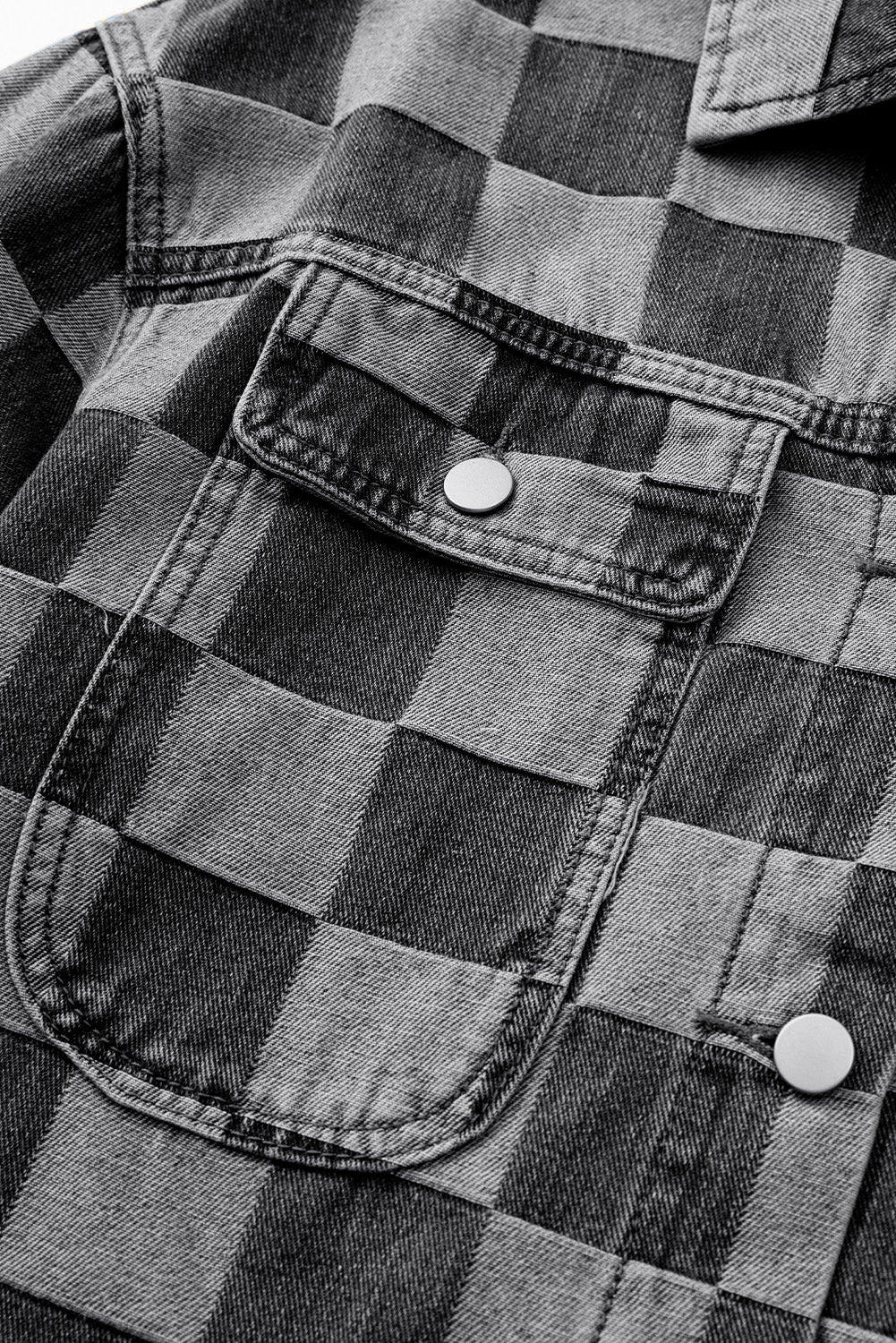 Black Checkered Denim Jacket