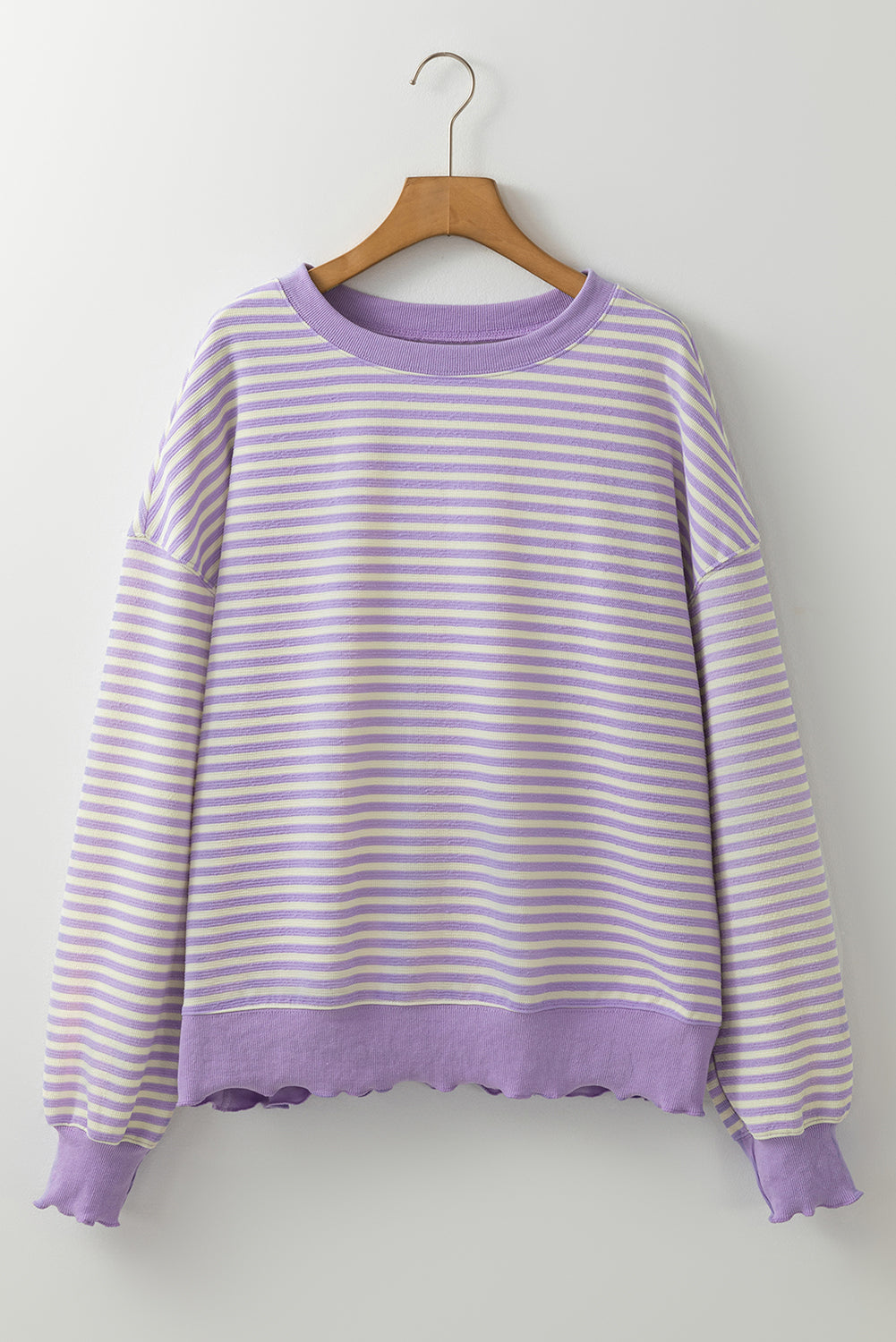 Purple Stripe Loose Drop Shoulder Long Sleeve Top