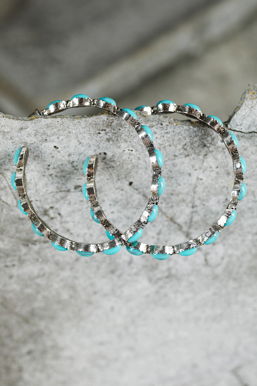 Teal Stone Hoop Earrings