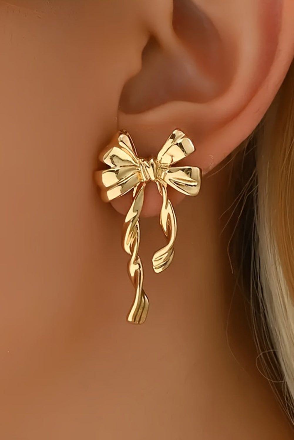 Gold Bow Knot Plated Alloy Stud Earrings