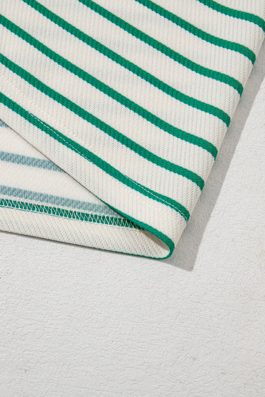 Green Stripe Plus Size Round Neck T Shirt