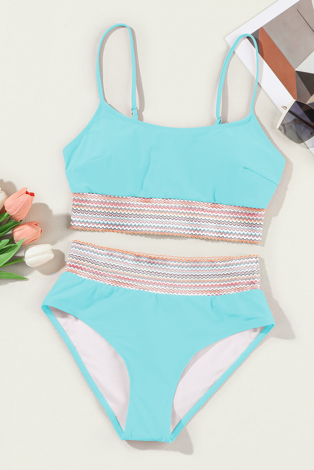 Sky Blue Striped Swimsuit