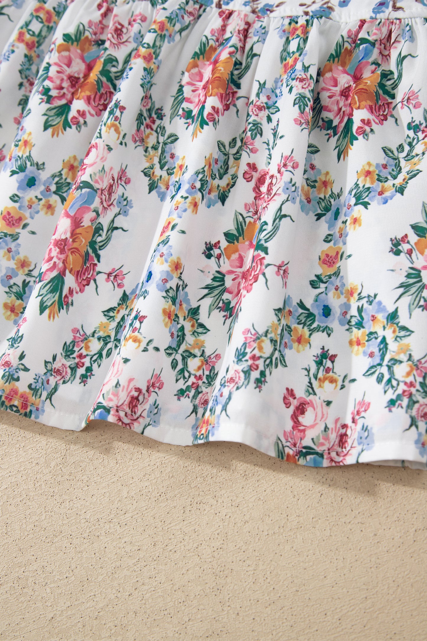 White Contrast Floral Printed Patchwork Spaghetti Straps Babydoll Top