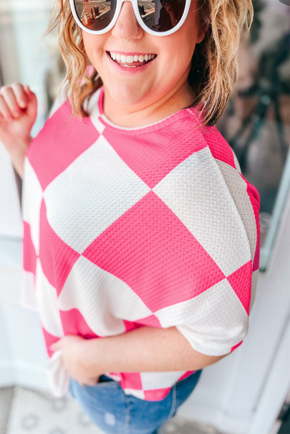 Hot Pink Checkered Plus Size T Shirt