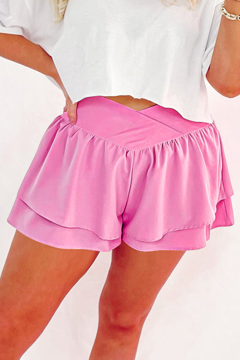 Bright Pink Crossed Flowy Shorts