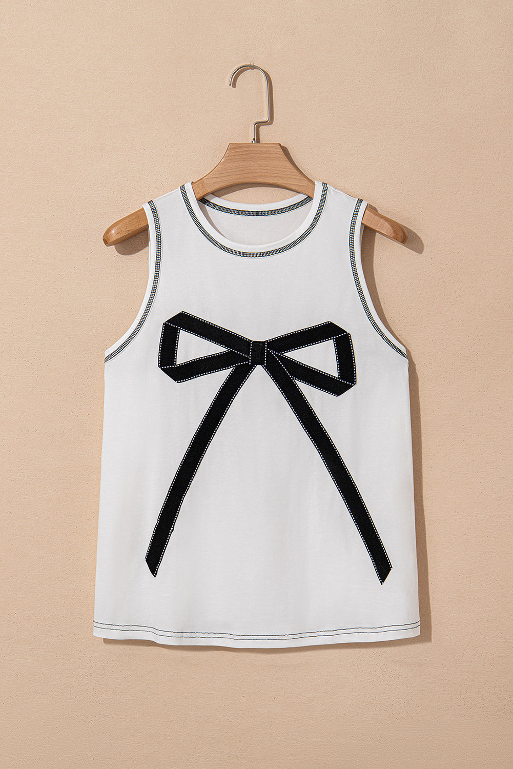 White Sweet Bow Stitching Trim Sleeveless Top