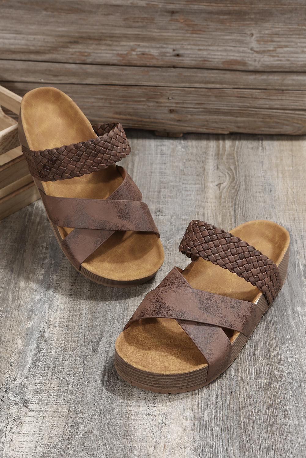 Brown Braided Criss Cross Platforms