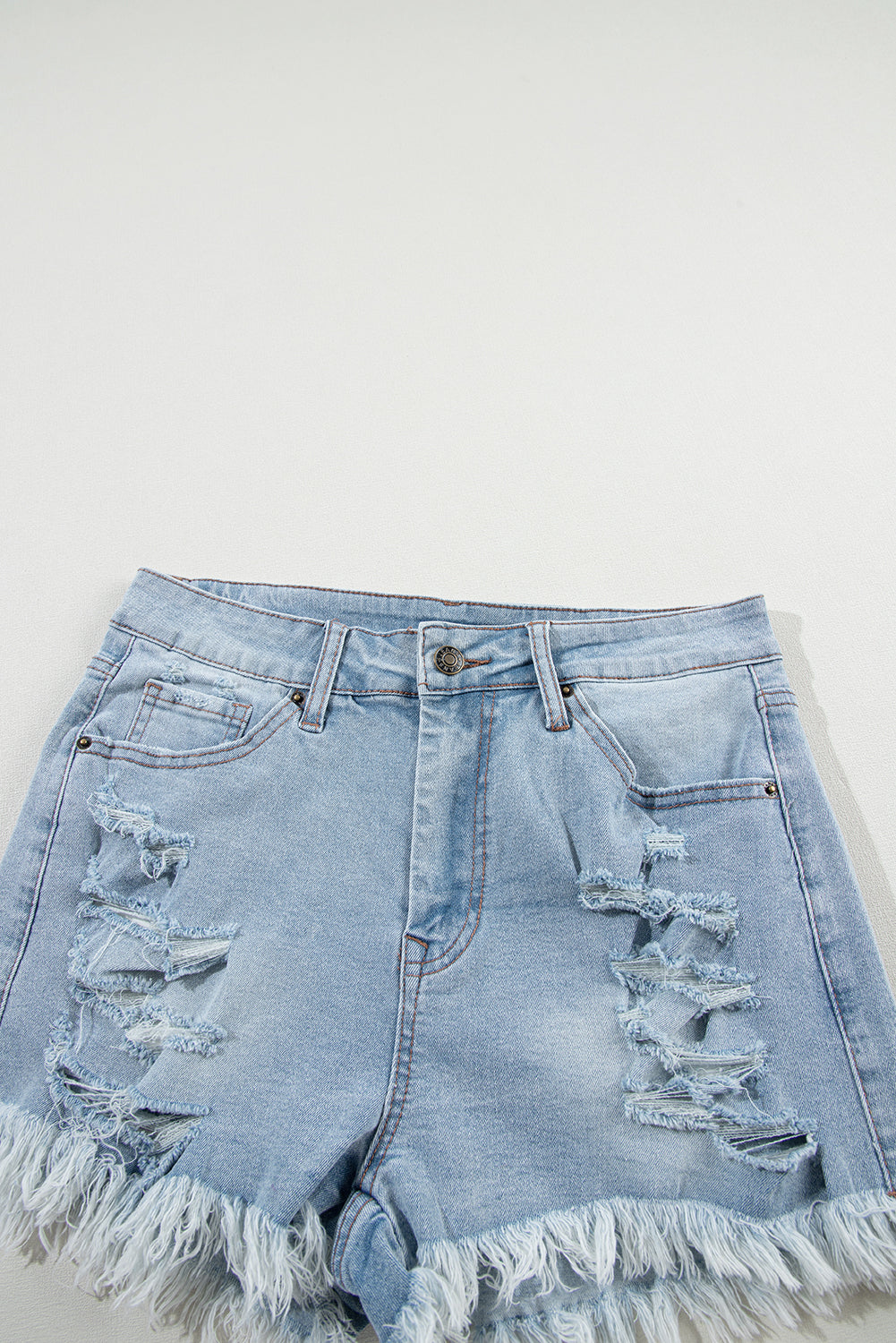 Light Blue Distressed Denim Shorts