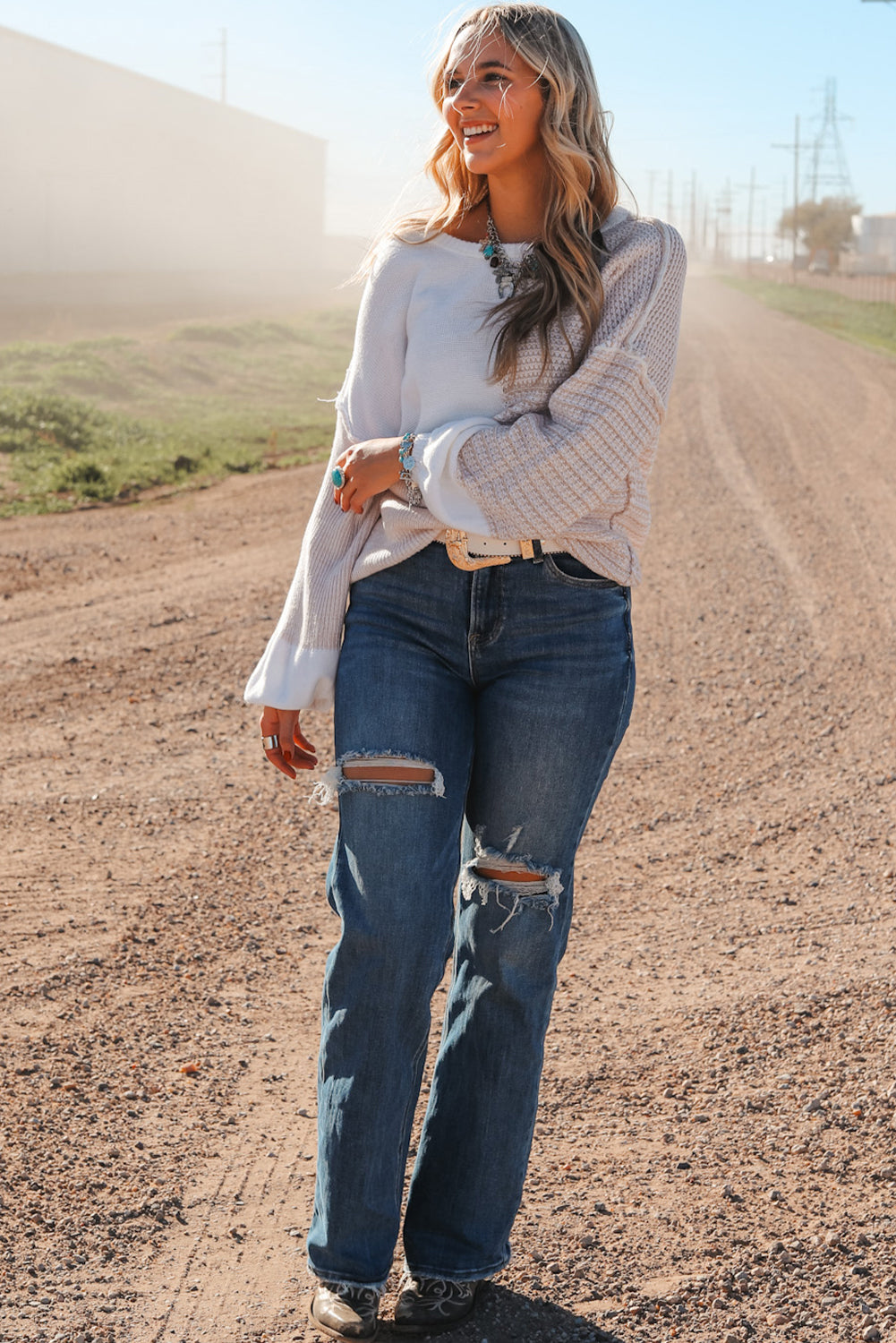 Oatmeal Mixed Tie Sweater